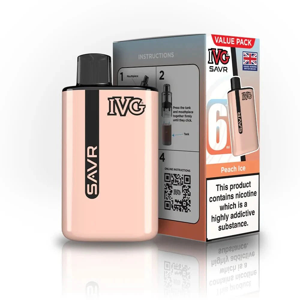 IVG SAVR 3000 Disposable Starter Vape Device - Pack of 5 - Eliquid Base - Peach Ice